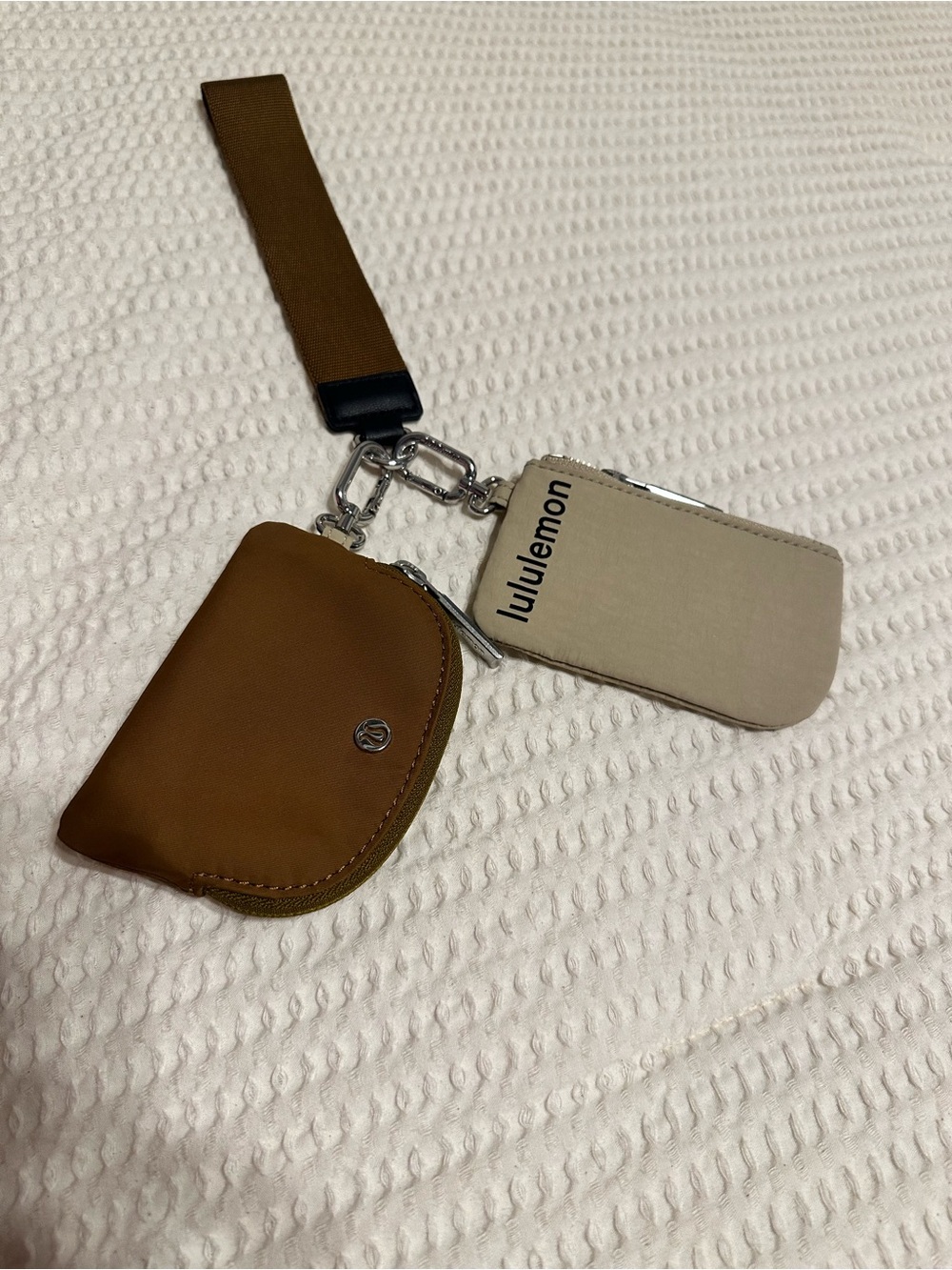 lululemon athletica Dual Pouch Brown Wristlet with Cream Card Sleeve